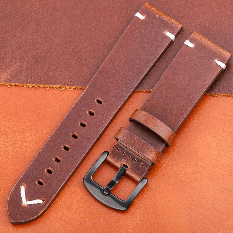 Genuine Oil Wax Leather Watch Band, Handcrafted Cowhide Leather Strap for Men and Women, 18mm, 20mm, 22mm, 24mm, Quick Release, Vintage Belt, Accessory, Band Color: mm, Parallel Import