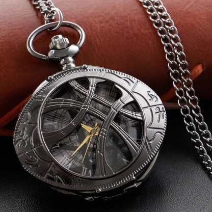 Vintage Bronze Eye-Round Case Quartz Pocket Watch with Pendant Necklace Chain, Gift for Men and Women, Parallel Import
