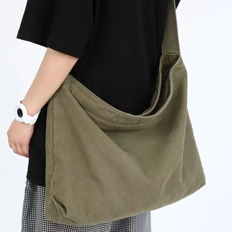 新作 キャンバスバッグ ヴィンテージ風 ユニセックス ソリッドカラー ジッパー付き ソフトショルダーバッグ 大容量 スクールバッグ ショッピングバッグ 森ガール  並行輸入品