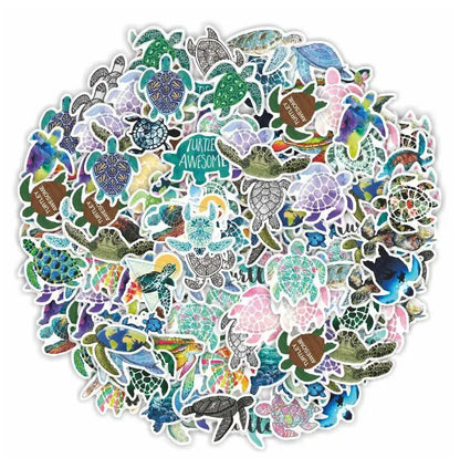 10/30/50 Sheets of Colorful Turtle Stickers for Laptops, Bicycles, Guitars, and Skateboards. Kids' DIY Doodles, Waterproof Stickers, Toys. 0 Pieces per Pack. Parallel Import.