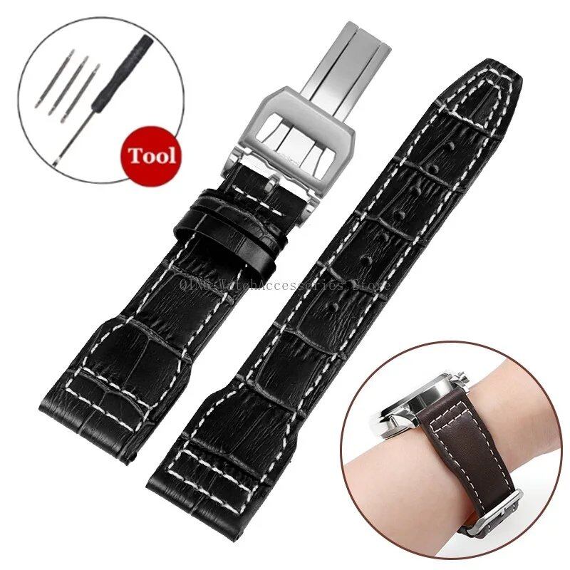 IWC Pilot's Mark 327004/377714 Genuine Leather Strap, Cowhide Leather, Smartwatch Wristband with Folding Buckle, Women's/Men's Bracelet, 20/21/22mm Band Color: mm, Parallel Import