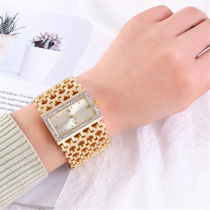 UTHAI W29 New Women's Watch, Fashionable, Lightweight and Elegant Square Diamond Quartz Watch with Gold Stainless Steel Bracelet, Parallel Import