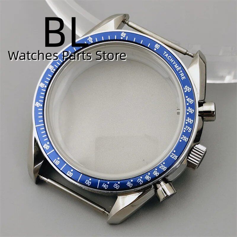 BLIGER 40mm Black PVD VK63 Watch Case with Black, Blue, Red, Green, and Silver Inserts, Acrylic Mirror, and VK63 Movement Assembly and Repair Parts; Dial Diameter: VK63 (Imported)