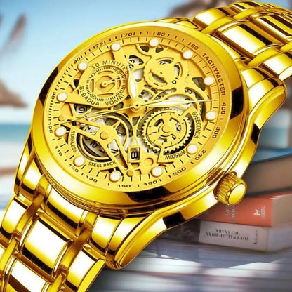 Luxury Men's Business Sports Watch, Quartz Movement, Stainless Steel Band, Waterproof, Color: Parallel Import