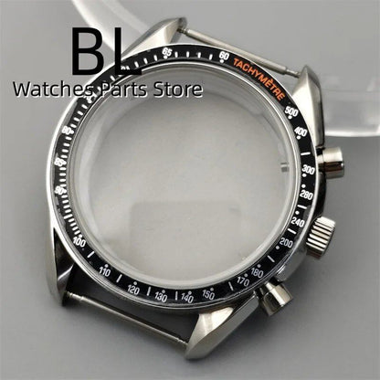 BLIGER 40mm Black PVD VK63 Watch Case with Black, Blue, Red, Green, and Silver Inserts, Acrylic Mirror, and VK63 Movement Assembly and Repair Parts; Dial Diameter: VK63 (Imported)