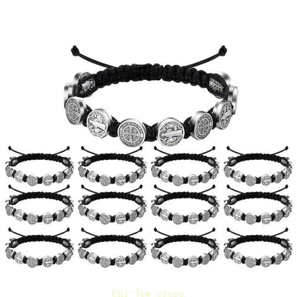 40GB Set of 12 St. Benedict Medal Bracelets, Unisex Spiritual Hand Chain, Main Stone Color: ; Shipped from: Parallel Import