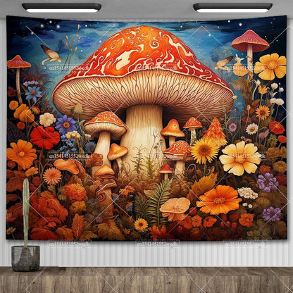 Mushroom Tapestry, Botanical Bohemian Floral, Spiritual Room Decor, Stylish Party Backdrop, Yoga Blanket for Bedroom, Size: Parallel Import