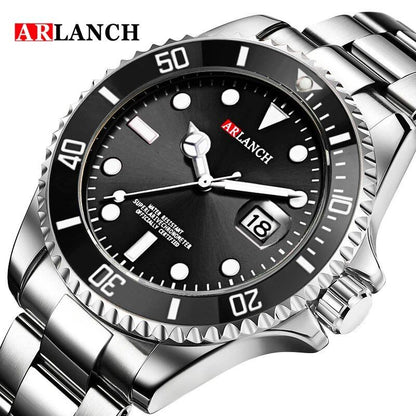 40mm Classic Red and Blue Circle Diving Series Business Stainless Steel Watch with Magnifying Glass Calendar, Quartz Movement, Men's, Color: 305, Parallel Import