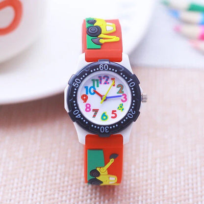 New Stylish Kids' Cool 3D Excavator Character Silicone Watch for Boys and Girls, Ages 3 and Up, Birthday Gift, Parallel Import
