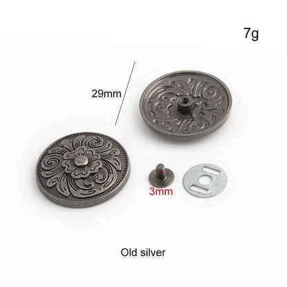 新作 アンティークシルバー風 高品質レザーバッグ用リベットスタッド 15-22-29mm 10-50-100個セット レトロ模様デザイン メタルアクセサリーパーツ サイズ：シルバー 並行輸入品