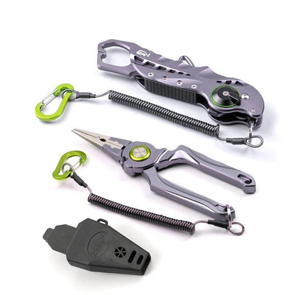 LINNHUE Folding Aluminum Alloy Fishing Pliers Set with Grip, Fishing Tackle, Hook Recover, Cutter, Line Split Ring, Accessories, Parallel Import