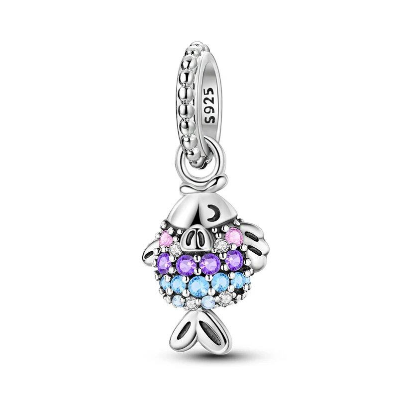 925 Sterling Silver Zodiac Lucky Charm Pendant, Custom Bracelet Charm Beads, Necklace, DIY Women's Jewelry, Gem Color, Parallel Import
