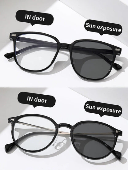 Set of 1, 2, or 3 Classic Unisex Square Frame Photochromic Eyeglasses for Everyday Life and Fishing. Lens Color: Parallel Import.