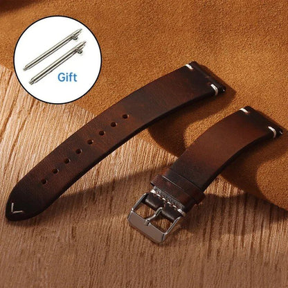 Men's and Women's Business Cowhide Leather Watch Band, Vintage Oil Wax Strap, Universal Quick Release Wristband, Handmade Retro Oil Bracelet, Band Color: mm; Ships from: Parallel Import