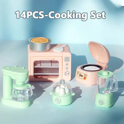 1/12 Scale Dollhouse DIY Miniature Furniture Set with Biscuit Bear, Toaster Oven, Mixer, Electronic Scale Model Kitchen Toy, Gift for Girls, Color: Parallel Import