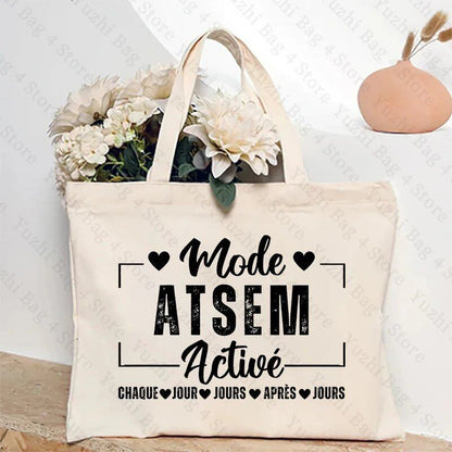 ATSEM フランス語 プレゼント トートバッグ - 教育アシスタント・保育プロフェッショナル向け コンパクトショッピングバッグ 女性用ショルダーバッグ カラー 並行輸入品