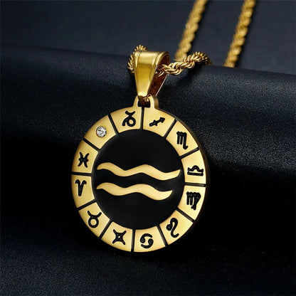 Leo 12 Zodiac Sign Necklace, Birthday Gift, Gold-Colored Stainless Steel Amulet Pendant, Zodiac Sign Jewelry, Wholesale, Parallel Import
