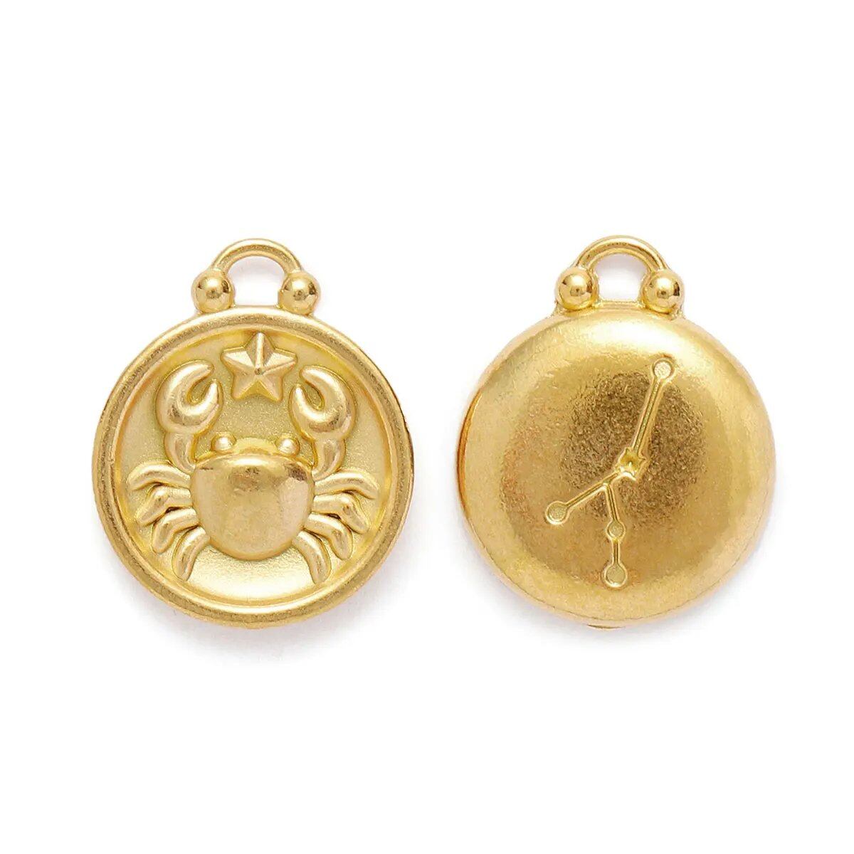 Set of 5 Stainless Steel Zodiac Charms, Round Zodiac Pendants, DIY Jewelry Making Supplies, Wholesale, Metal Color: XF500-x5, Parallel Import