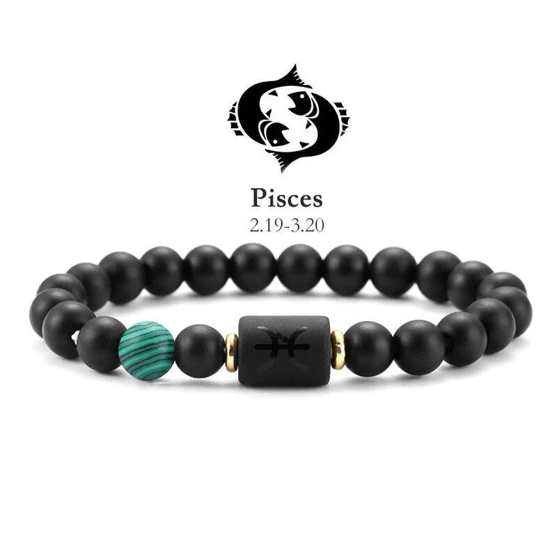 12 Zodiac Signs Bracelet with Natural Stones, Capricorn, Virgo, Leo, and Libra, for Men and Women, Couples, Friends, and Couples; Jewelry Gift; Length: 18-19cm, Parallel Import