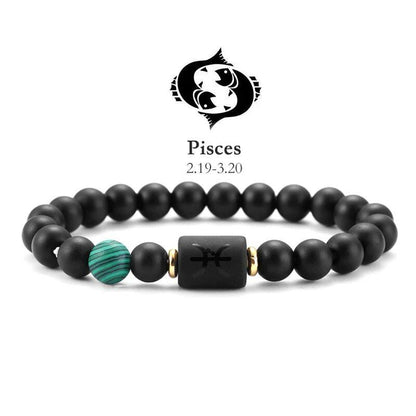 12 Zodiac Signs Bracelet with Natural Stones, Capricorn, Virgo, Leo, and Libra, for Men and Women, Couples, Friends, and Couples; Jewelry Gift; Length: 18-19cm, Parallel Import