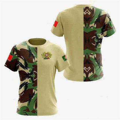 3D Printed Portuguese Flag T-Shirt with Portuguese Emblem and Spiritual Totem, Men's Short Sleeve Cool T-Shirt, Streetwear, Size: Parallel Import