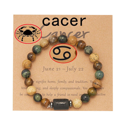 Natural Tiger Eye Beads 12 Zodiac Sign Bracelet for Men and Women, featuring Aries, Taurus, and Virgo. Metal Color: BR23Y0501 - Parallel Import