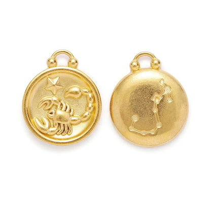 Set of 5 Stainless Steel Zodiac Charms, Round Zodiac Pendants, DIY Jewelry Making Supplies, Wholesale, Metal Color: XF500-x5, Parallel Import