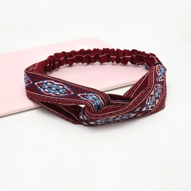Women's Summer Bohemian Print Headband, Retro Cross Turban, Bandage Bandana, Hair Accessory, Head Wrap, Parallel Import