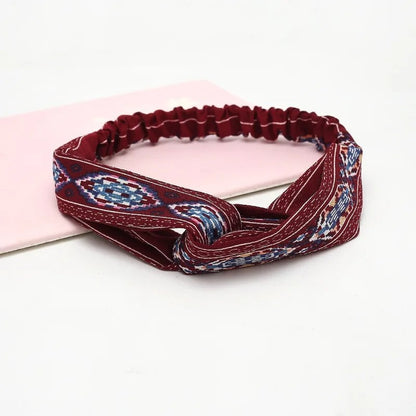Women's Summer Bohemian Print Headband, Retro Cross Turban, Bandage Bandana, Hair Accessory, Head Wrap, Parallel Import
