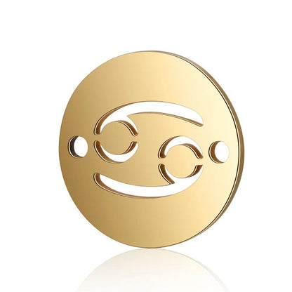 Set of 10 12mm Gold-Colored Round Zodiac Charms, 12 Zodiac Signs, 2-Hole DIY Bracelet Chain Connectors, Metal Color, Parallel Import