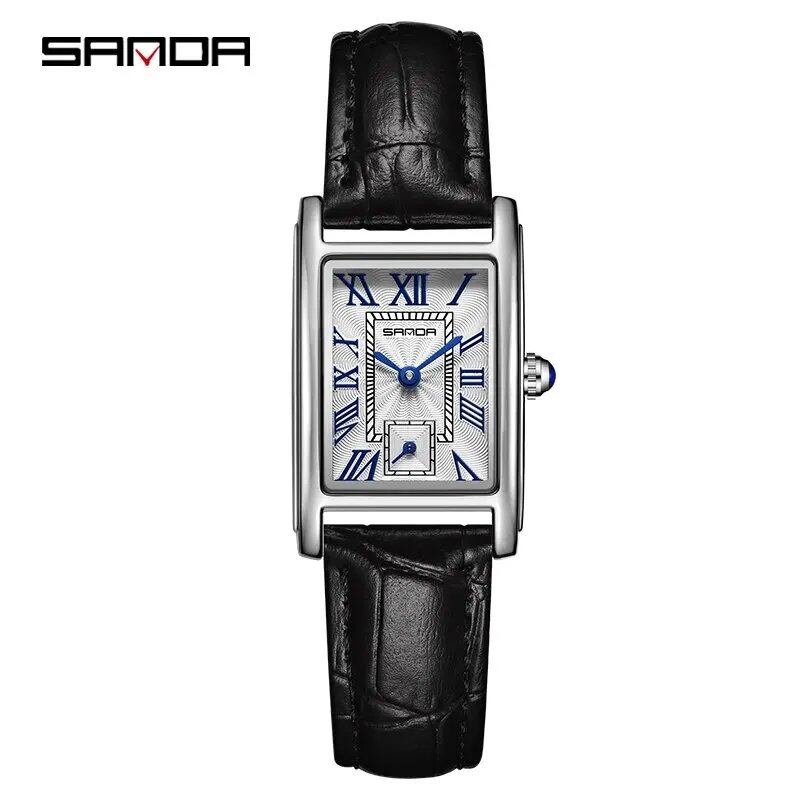 SANDA 1116 New Fashion 2024 Elegant Design Rectangular Dial Waterproof Quartz Analog Wristwatch for Women, Color: P1116; Customization Unavailable, Parallel Import