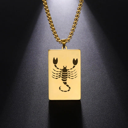 Men's 12 Zodiac Signs Pendant Necklace with Box Chain, Ancient Greek Style, Stainless Steel, Fade-Resistant, Zodiac Astrology Gift, 60cm Long; Metal Color: Parallel Import