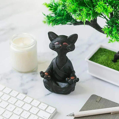 瞑想猫像 ホームデコレーション 樹脂製 ブラック ヨガ座り猫 禅キャット 黒仏オーナメント 屋外ガーデンフィギュア サイズ：1 並行輸入品