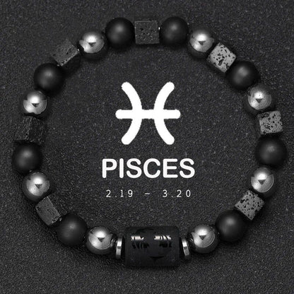 12 Zodiac Signs Bracelet with Natural Stones, Capricorn, Virgo, Leo, and Libra, for Men and Women, Couples, Friends, and Couples; Jewelry Gift; Length: 18-19cm, Parallel Import