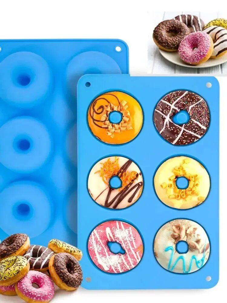 Set of 1/2 Silicone Muffin and Donut Pans, 6 Cavities, Nonstick, for Baking, Pies, Chocolate Cakes, and Desserts, DIY Cookware, Parallel Import