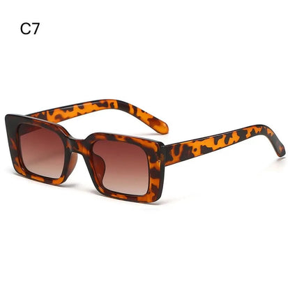 Retro Square Sunglasses for Women, Leopard Print Striped Sunglasses, UV400 Protection, Fashion Rivets, Men's Clear Gradient Sunglasses, Parallel Import