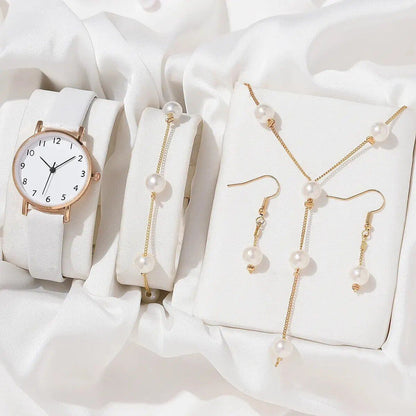 Luxury 4-Piece Women's Watch Set: Round Face, Rhinestone, Elegant Quartz Wristwatches, Rose Gold, Color: ZY001 - Parallel Import