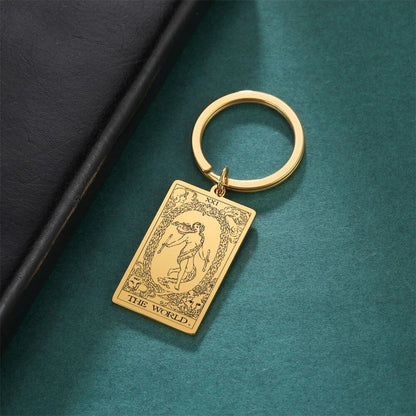 Tarot Card Keychain, Major Arcana Pendant Keyring, Vintage Amulet, Lucky, Stainless Steel, Wiccan Jewelry, Mother's Day Gift, Parallel Import