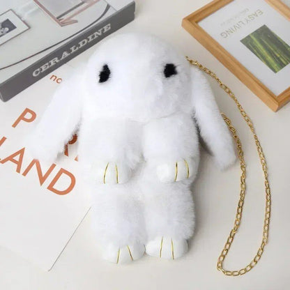 Cute Fluffy Rabbit Pom Pom Chain Bag for Women, Cartoon Rabbit Sling Bag, Plush Bunny Shoulder Backpack, Birthday Gift for Girls, Parallel Import