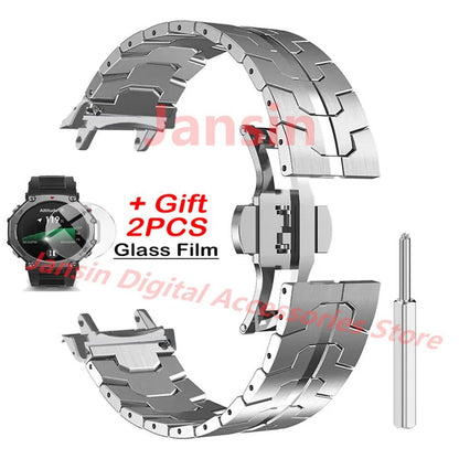 Amazfit T-REX 3 Metal Bracelet, Stainless Steel Band, Business, Protective Glass Film, Accessories, Band Color: ; Bandwidth: Compatible with Amazfit T-REX 3, Parallel Import