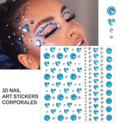 1/5/8-Piece 3D Face and Eye Tattoo Stickers for Party Makeup, Diamond Rhinestone Stickers, Self-Adhesive Mixed Crystal Face Decoration Stickers, Parallel Import