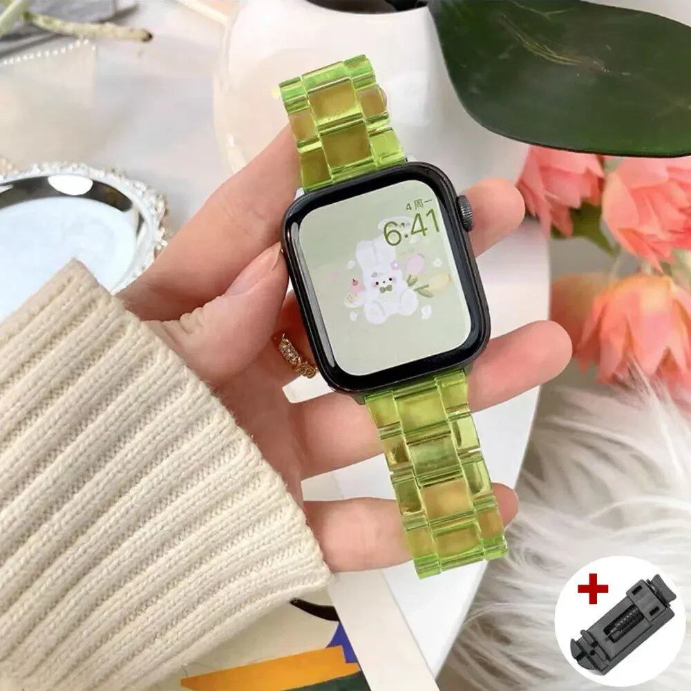 Rainbow Resin Transparent Band for Apple Watch Ultra 2 (49mm, 10, 46mm, 7, 8, 9, 41, 45mm, 38, 40, 42, 44mm) - iWatch SE, 6, 5 Strap. Band Color: ; Ships from: Parallel Import