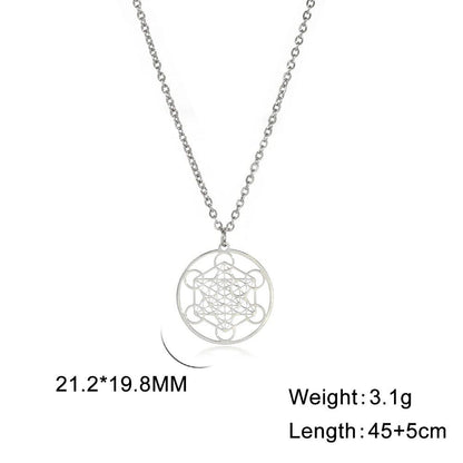 "Skyrim Angel Seal Archangel Metatron Cube Necklace, Stainless Steel, Unisex, Sacred Geometry Amulet, Religious and Spiritual Jewelry" Metal Color: Parallel Import
