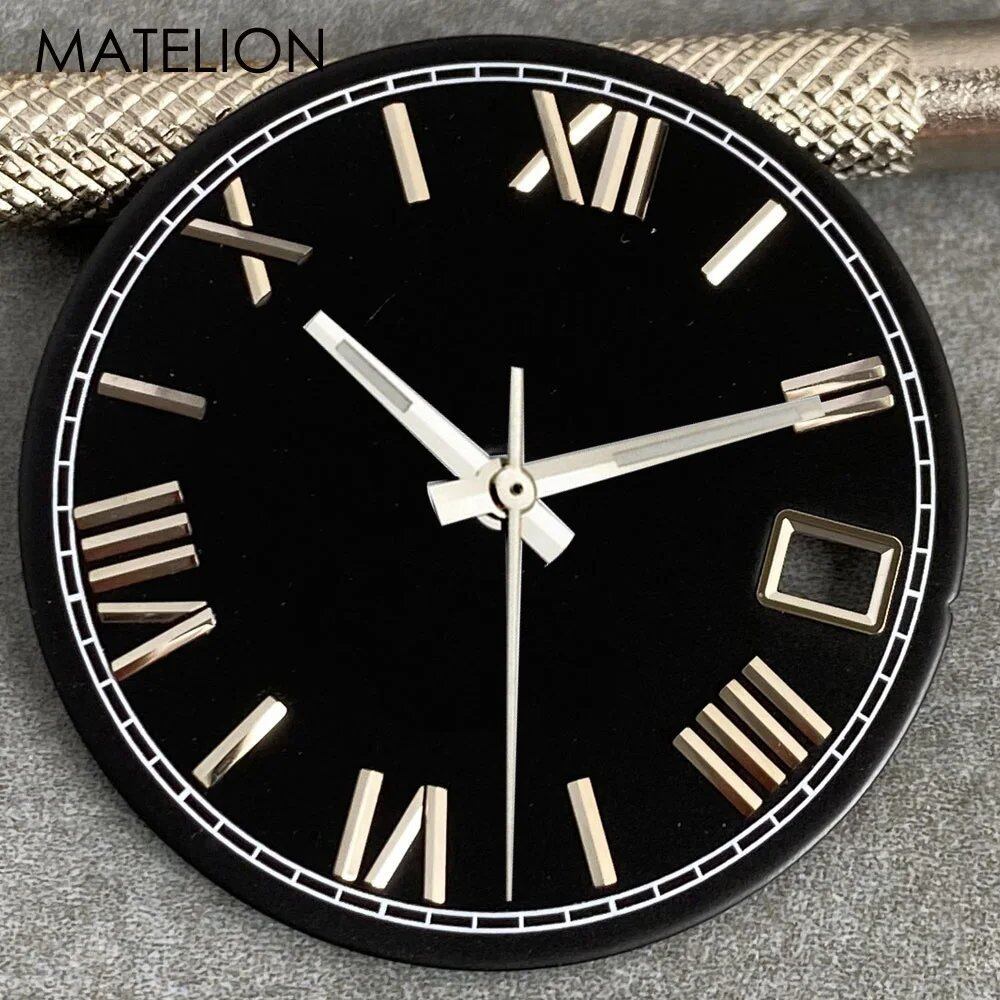 29mm Sunburst Dial Roman Dial Compatible with NH35, NH36, NH38, NH70, NH71, NH72, 4R35, and 4R36 Automatic Movement with Metallic Markers and DJ Hands (Parallel Import)