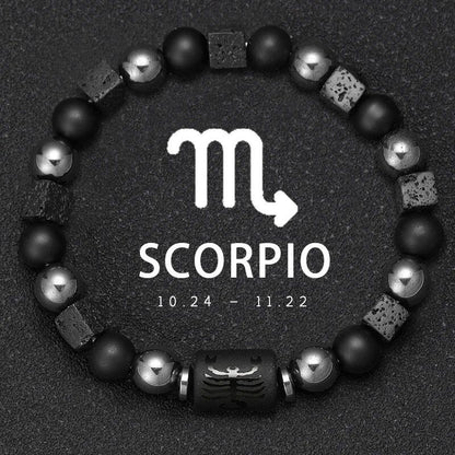 12 Zodiac Signs Bracelet with Natural Stones, Capricorn, Virgo, Leo, and Libra, for Men and Women, Couples, Friends, and Couples; Jewelry Gift; Length: 18-19cm, Parallel Import