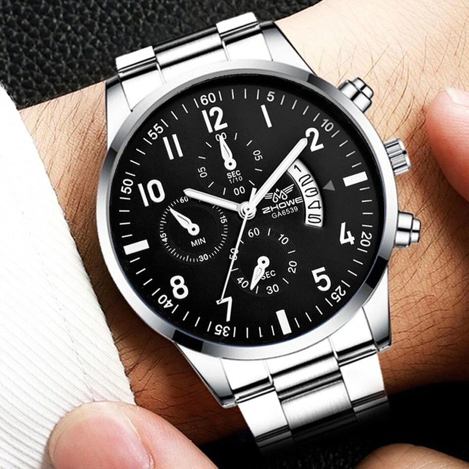1 Men's Luxury Watch, Stylish Business Watch with Calendar Function, Stainless Steel Strap, Christmas or Valentine's Day Gift, Color: Parallel Import