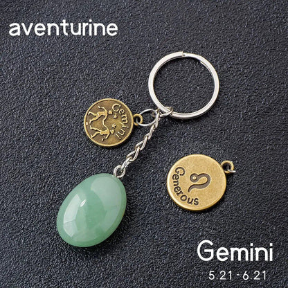 1 Natural Gemstone Zodiac Keychain with Clear Quartz and Amethyst Rolling Stones, DIY Car Key Ring Chain, Size: 1.5cm (Parallel Import)