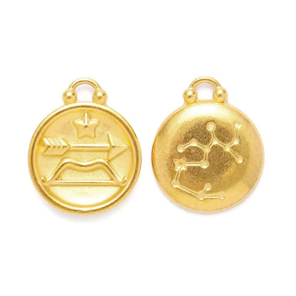 Set of 5 Stainless Steel Zodiac Charms, Round Zodiac Pendants, DIY Jewelry Making Supplies, Wholesale, Metal Color: XF500-x5, Parallel Import