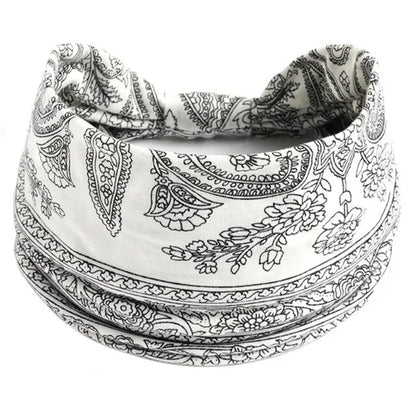 New Boho Floral Print Wide Headband with Vintage Knot Elastic Turban Headwrap for Women and Girls, Cotton Soft Bandana Hair Accessory, Parallel Import