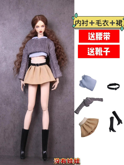 1/6 Doll Clothes Set / New Long Sleeve Knit Coat Dress with Socks and Shoes / 30cm Xinyi FR ST Blythe BB Doll Accessories Color: ; Size: Doll Not Included Parallel Import
